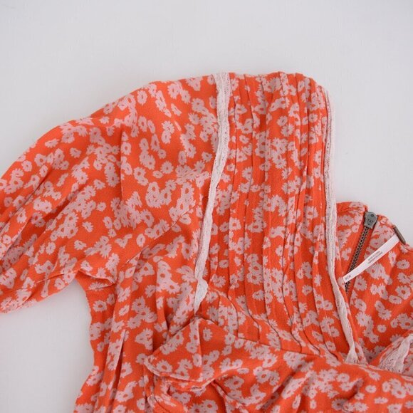 Free People  Like You Best Orange Flora Long Sleeve Mini Dress M - Picture 10 of 12